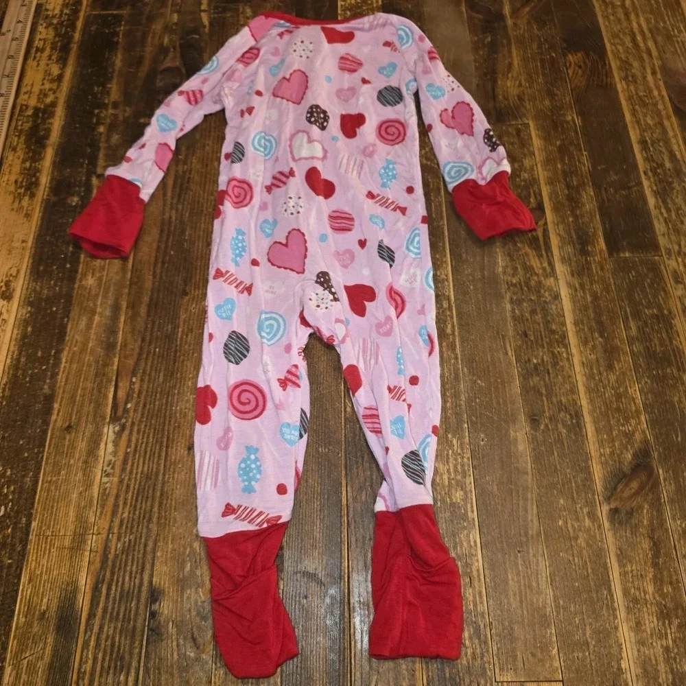 Little Sleepies Baby Girls 3-6 Months Pink Love Hearts Footie Sleeper PJs